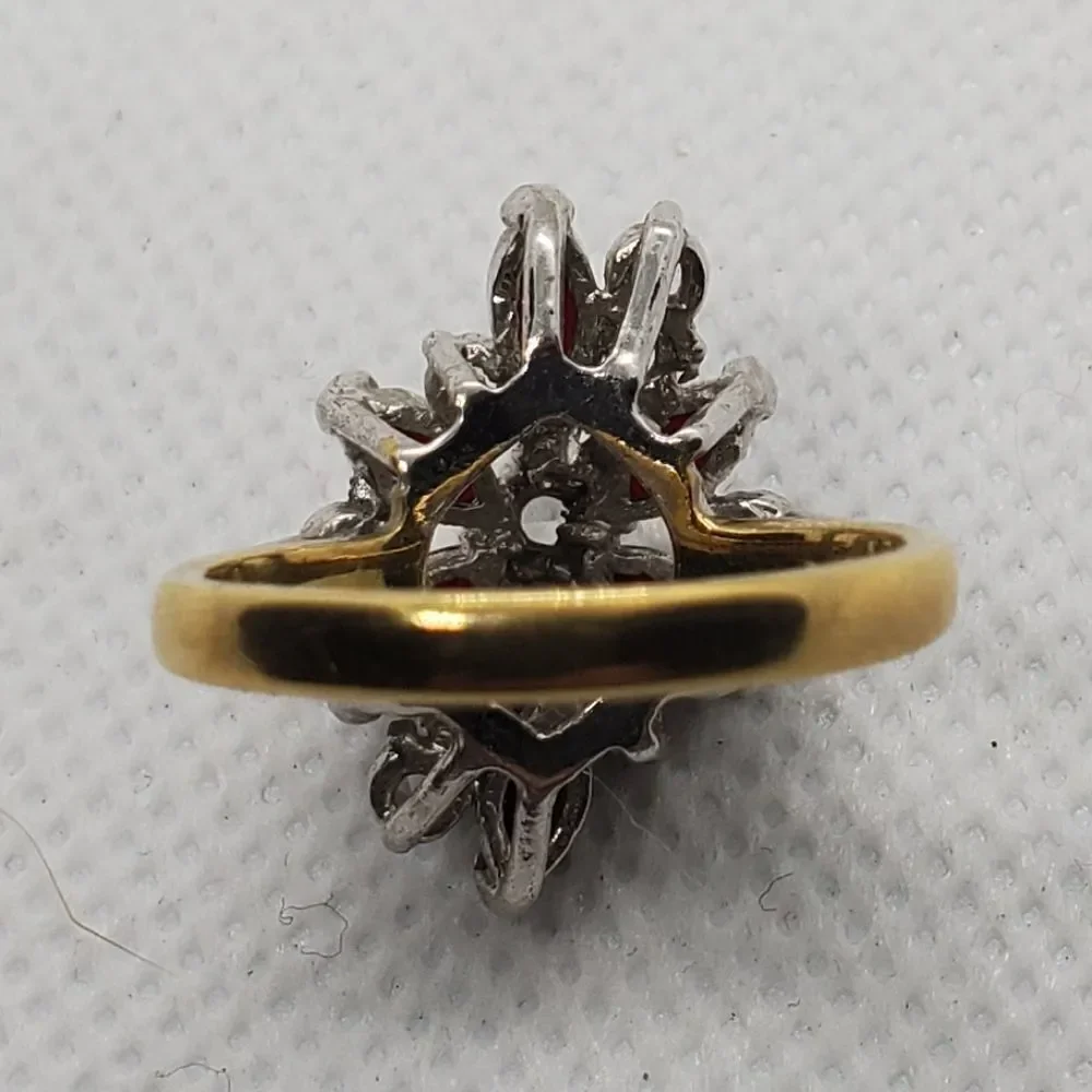 Vintage Gold Tone & Silver Tone Red & Clear Rhinestone Ring (8)